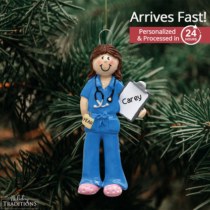 Nurse / Doctor Christmas Ornament - Blue Scrubs