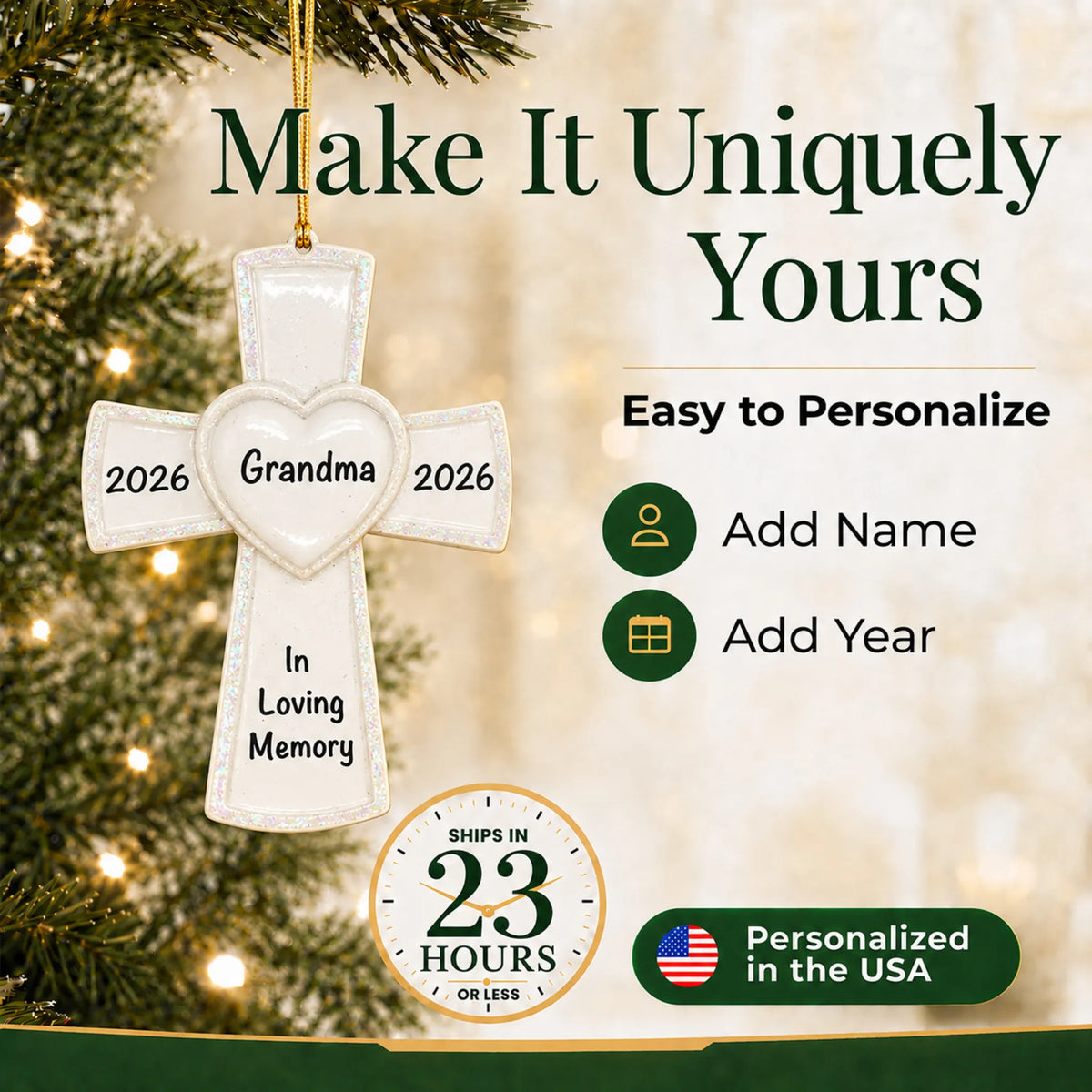 Make it yours: personalize the White Cross Memorial christmas ornament