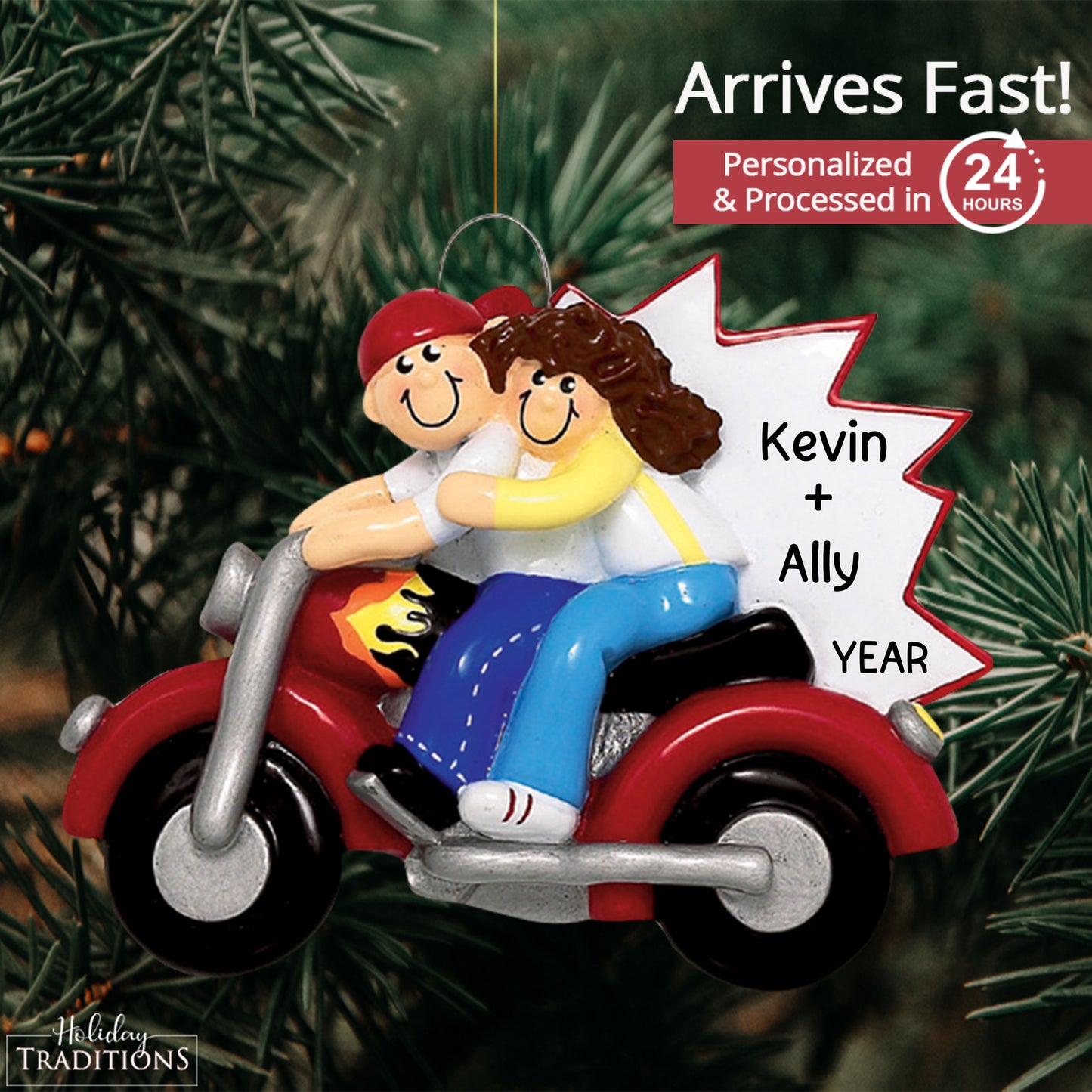 Motorcycle Couple Christmas Ornament