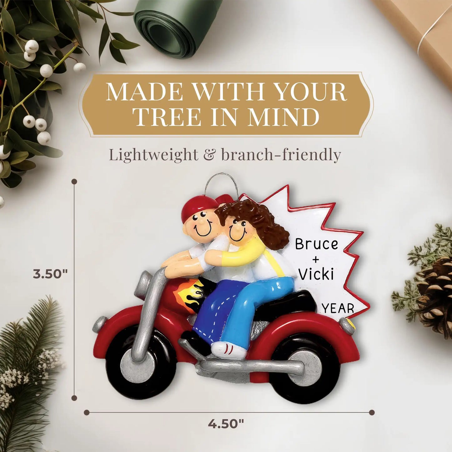 Motorcycle Couple Christmas Ornament