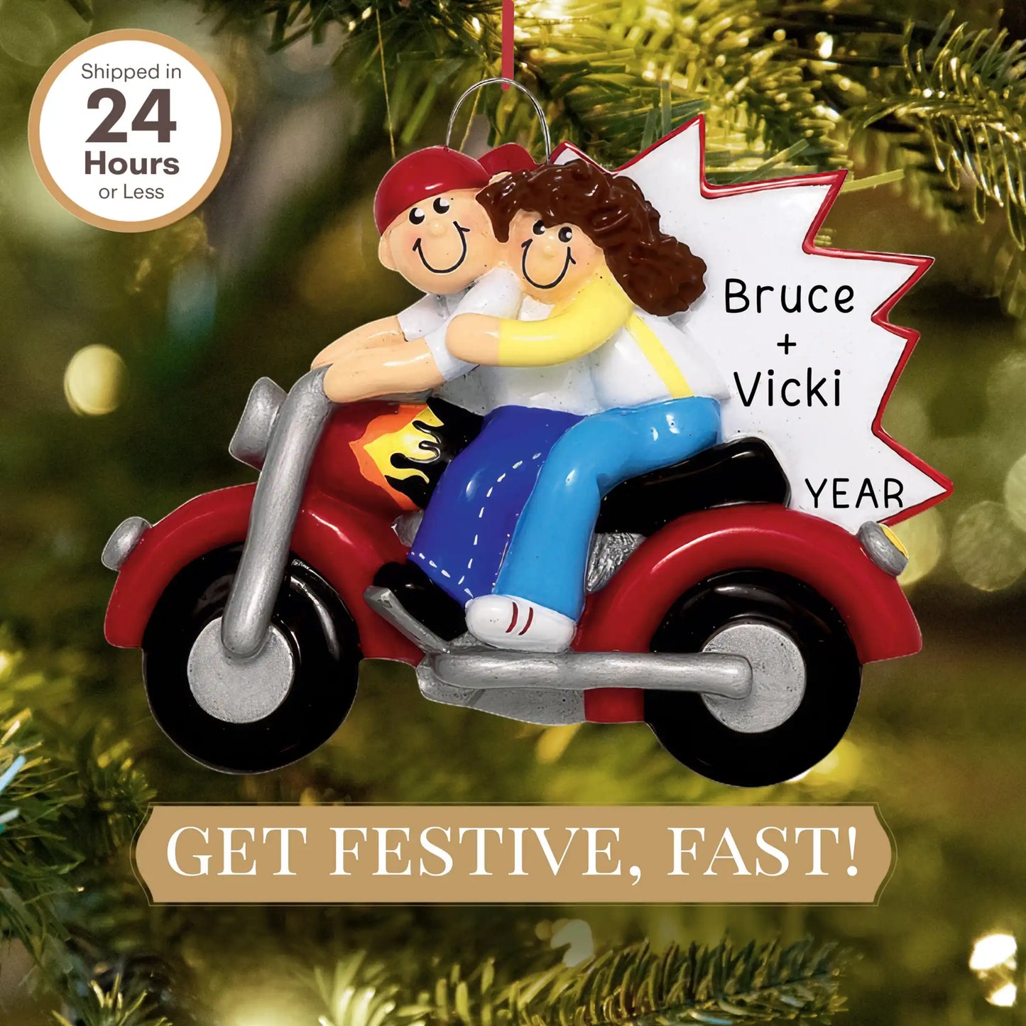 Motorcycle Couple Christmas Ornament