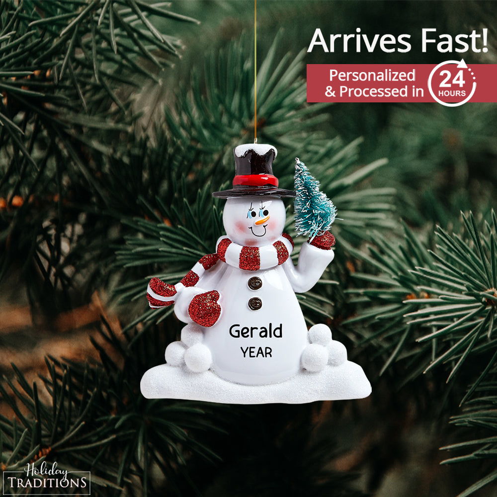 Snowman with Tree Christmas Ornament