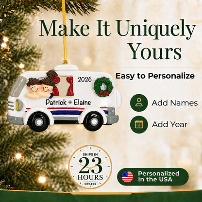 Make it yours: personalize the RV camping couple christmas ornament