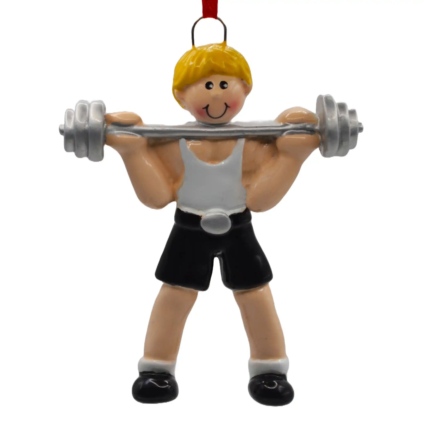 Weightlifting Guy Blonde Christmas Ornament