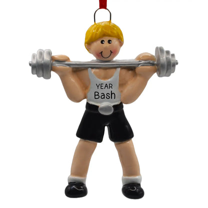 Weightlifting Guy Blonde Christmas Ornament