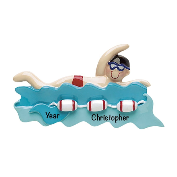867 Swimming Boy Bouy Personalized Christmas Ornament