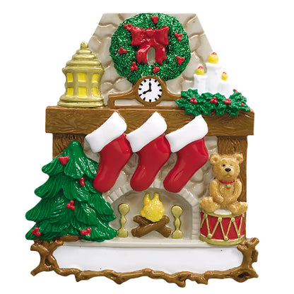 Fireplace Family of 3 Christmas Ornament