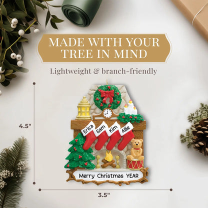 Adorno navideño de familia de 4 con chimenea 