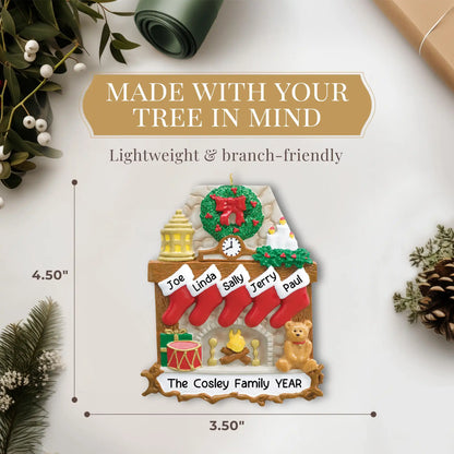 Adorno navideño de chimenea para familia de 5 