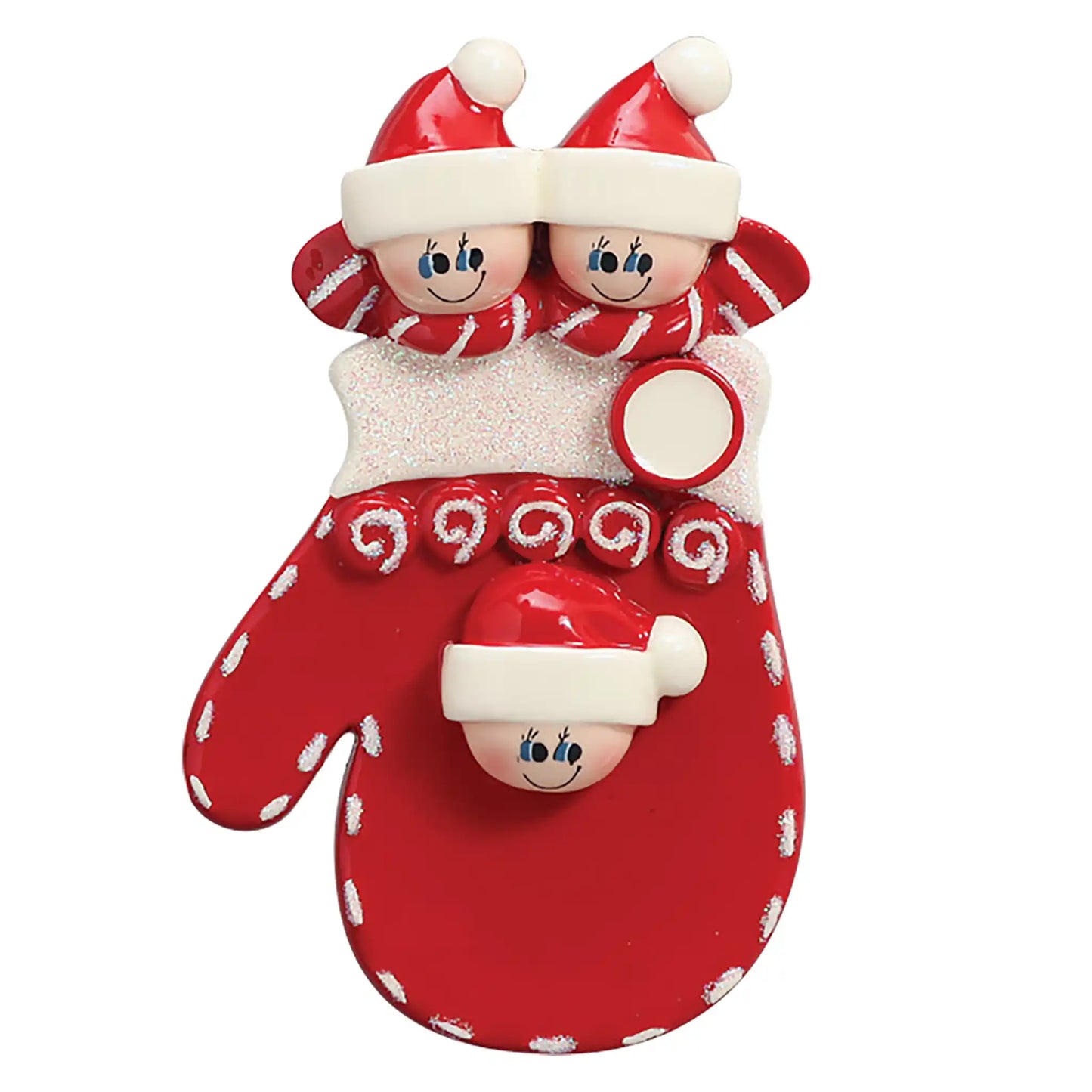 Red Mitten Family of 3 Christmas Ornament