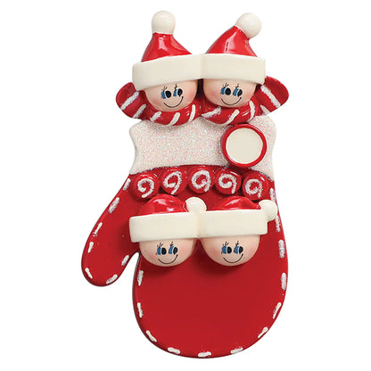 Red Mitten Family of 4 Christmas Ornament