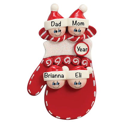 Red Mitten Family of 4 Christmas Ornament