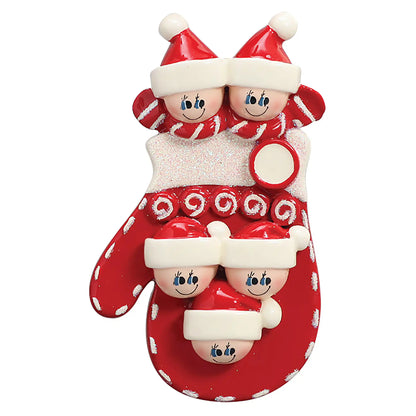 Red Mitten Family of 5 Christmas Ornament