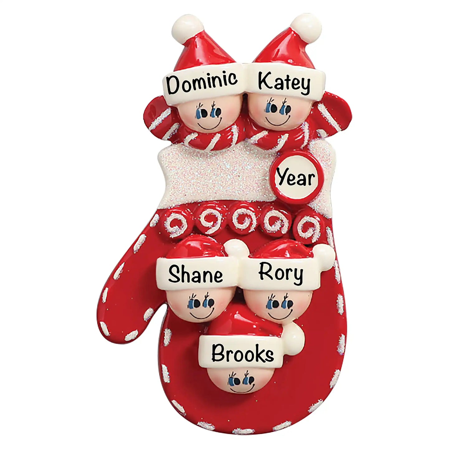 Red Mitten Family of 5 Christmas Ornament