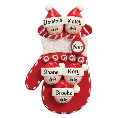 Red Mitten Family of 5 Christmas Ornament