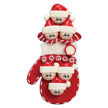 Red Mitten Family of 6 Personalized Ornament