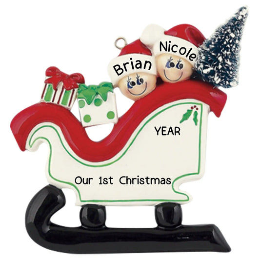 Sleigh Tree Family of 2 Christmas Ornament