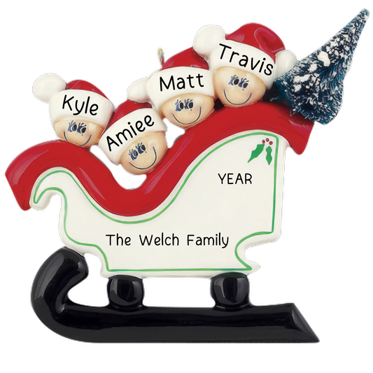 Sleigh Tree Family of 4 Christmas Ornament