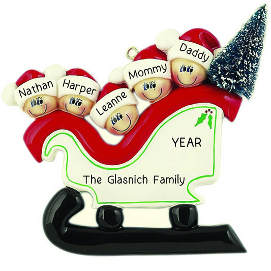 Sleigh With Tree Family of 5 Christmas Ornament