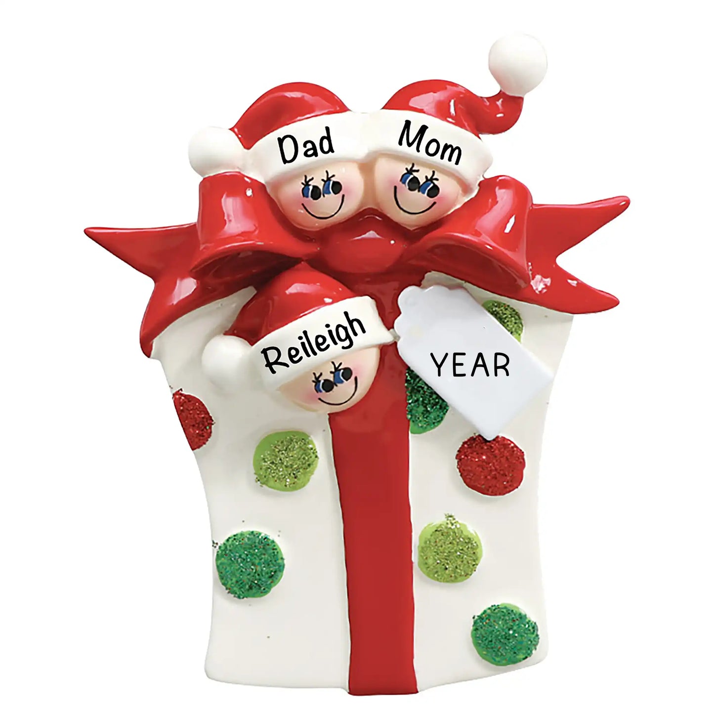 Gift Box Family of 3 Christmas Ornament