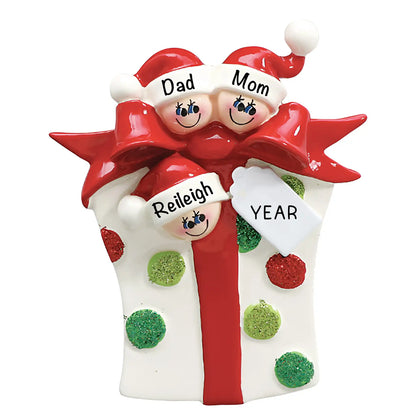 Gift Box Family of 3 Christmas Ornament