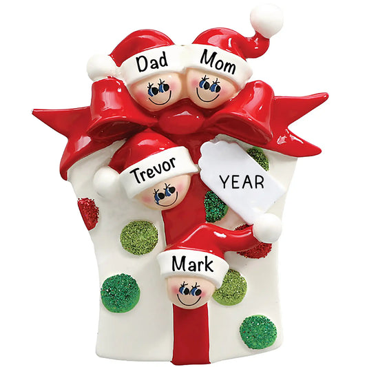 Gift Box Family of 4 Christmas Ornament