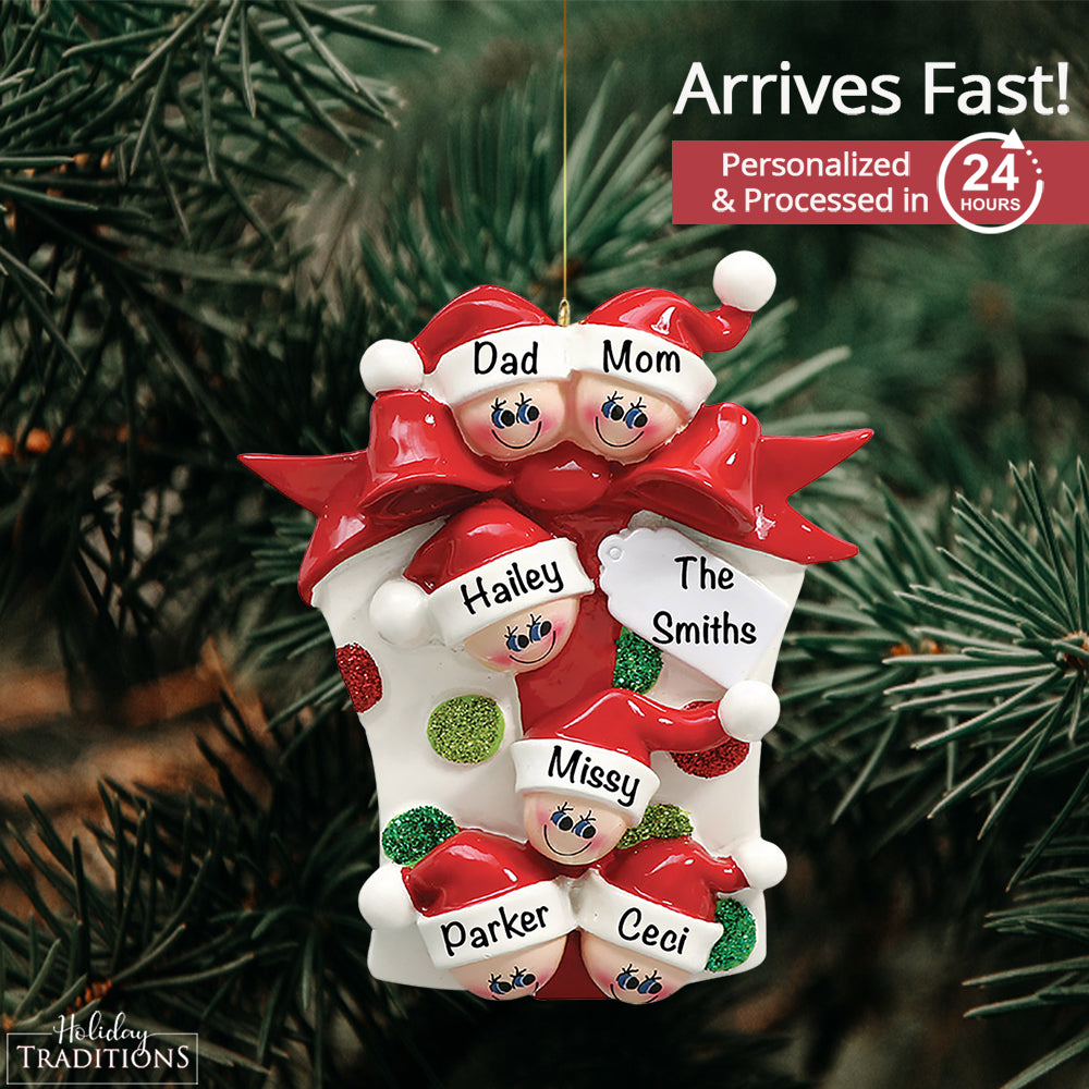 Gift Box Family of 6 Christmas Ornament