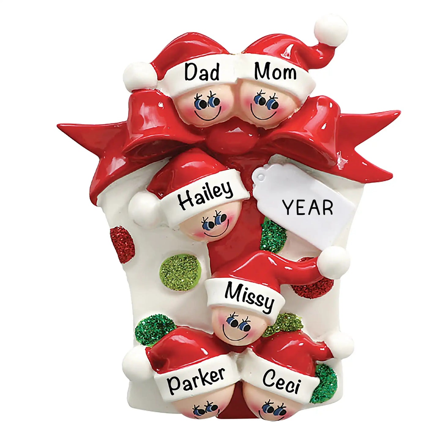 Gift Box Family of 6 Christmas Ornament