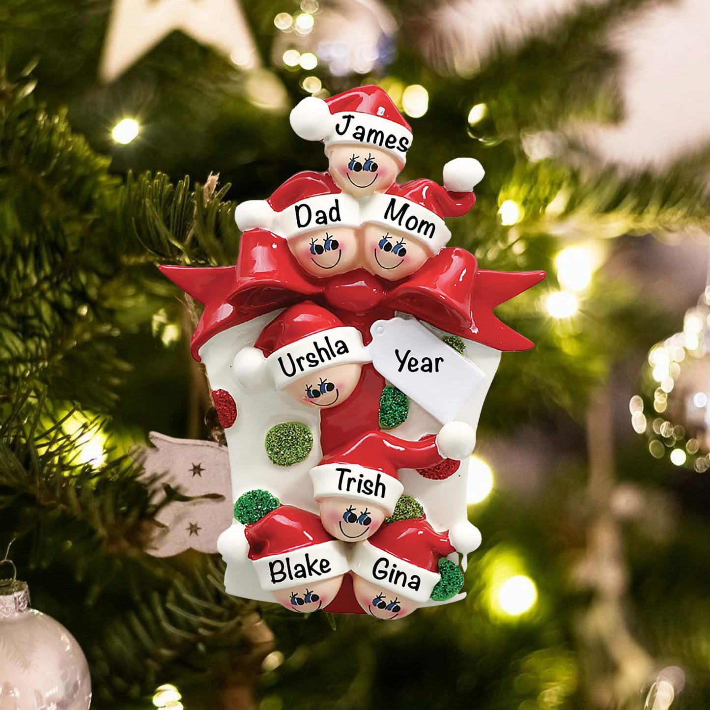 907-7 Personalized Gift Box Family of 7 Christmas Ornament