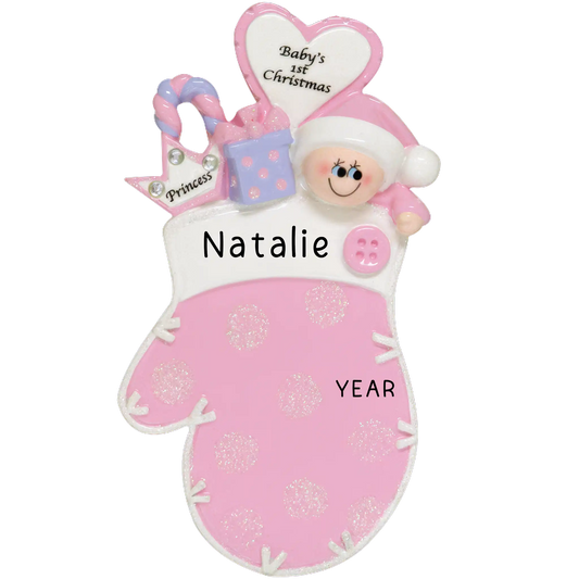 Pink Baby 1st Christmas Mitten Christmas Ornament