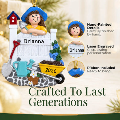 Size guide: the personalized snow sweethearts couple christmas ornament is 3.75 in wide by 4.00 in tall, shown in hand