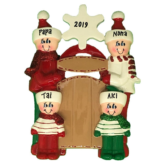 923-4 Sleigh Family of 4 Personalized Christmas Ornament