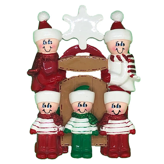 Sledding Family of 5 Christmas Ornament