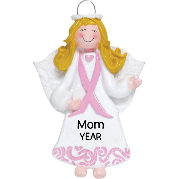 Pink Ribbon Angel Personalized Christmas Ornament