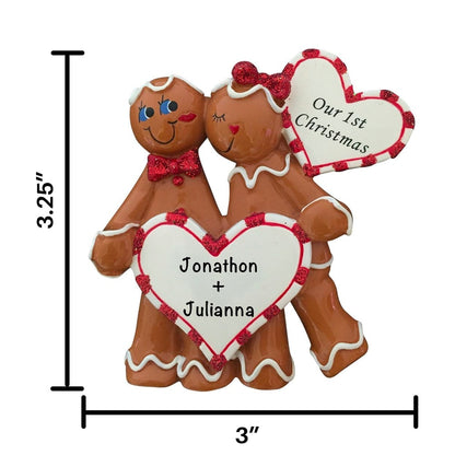 939 Gingerbread Heart Couple Personalized Christmas Ornament