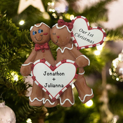 939 Personalized Gingerbread Heart Couple Christmas Ornament