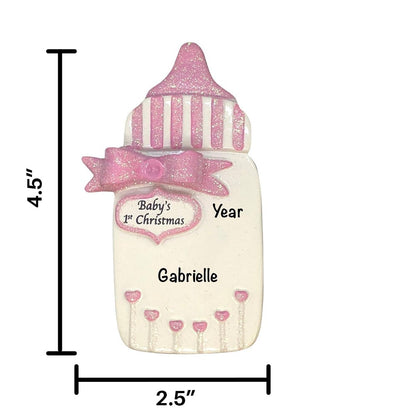 942G Pink Baby Bottle Personalized Christmas Ornament