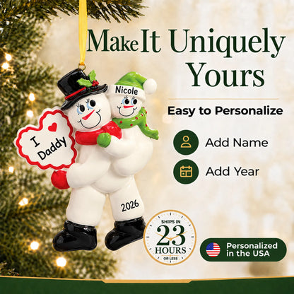 Make it yours: add names and year to the personalized i love daddy christmas ornament