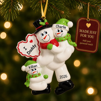 Personalized I Love Daddy 2 kids Christmas ornament on tree with a Made Just For You gift tag