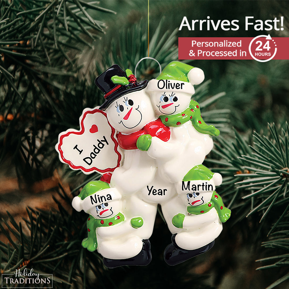 Dad with 3 Children Christmas Ornament