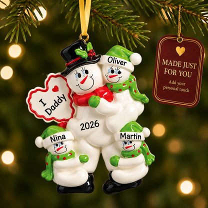 Personalized I Love Daddy christmas ornament hanging on the tree, made just for you with your names