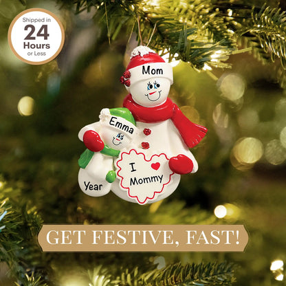 Adorno navideño de mamá con un hijo 