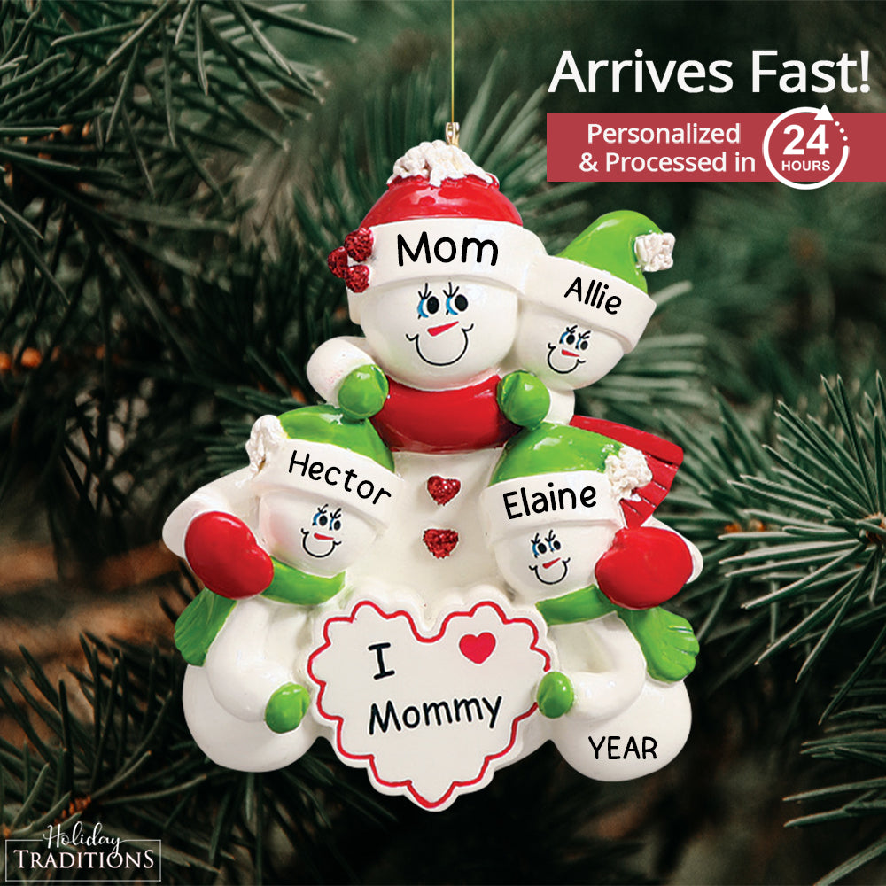 Mom With 3 Children Christmas Ornament