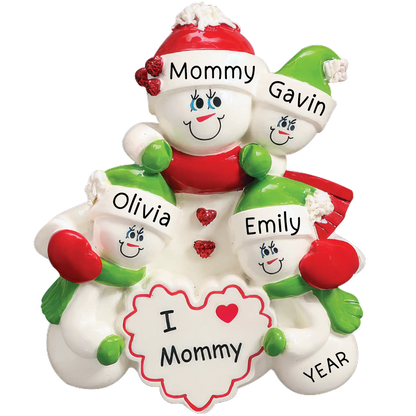 Mom With 3 Children Christmas Ornament