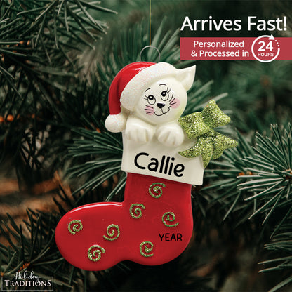 Cat In Stocking Christmas Ornament