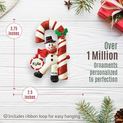 Candy Cane Snowman Christmas Ornament