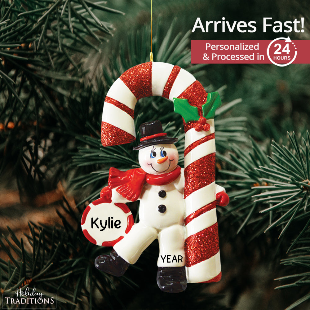 Candy Cane Snowman Christmas Ornament