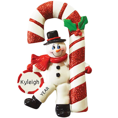 Candy Cane Snowman Christmas Ornament