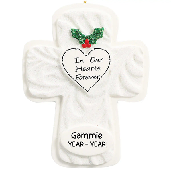 Adorno personalizado de cruz conmemorativa para siempre