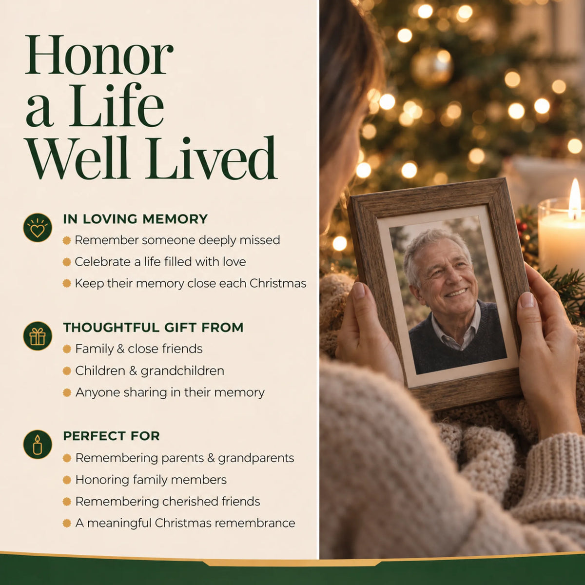 Celebrate what they love with a personalized Memorial Cross christmas ornament